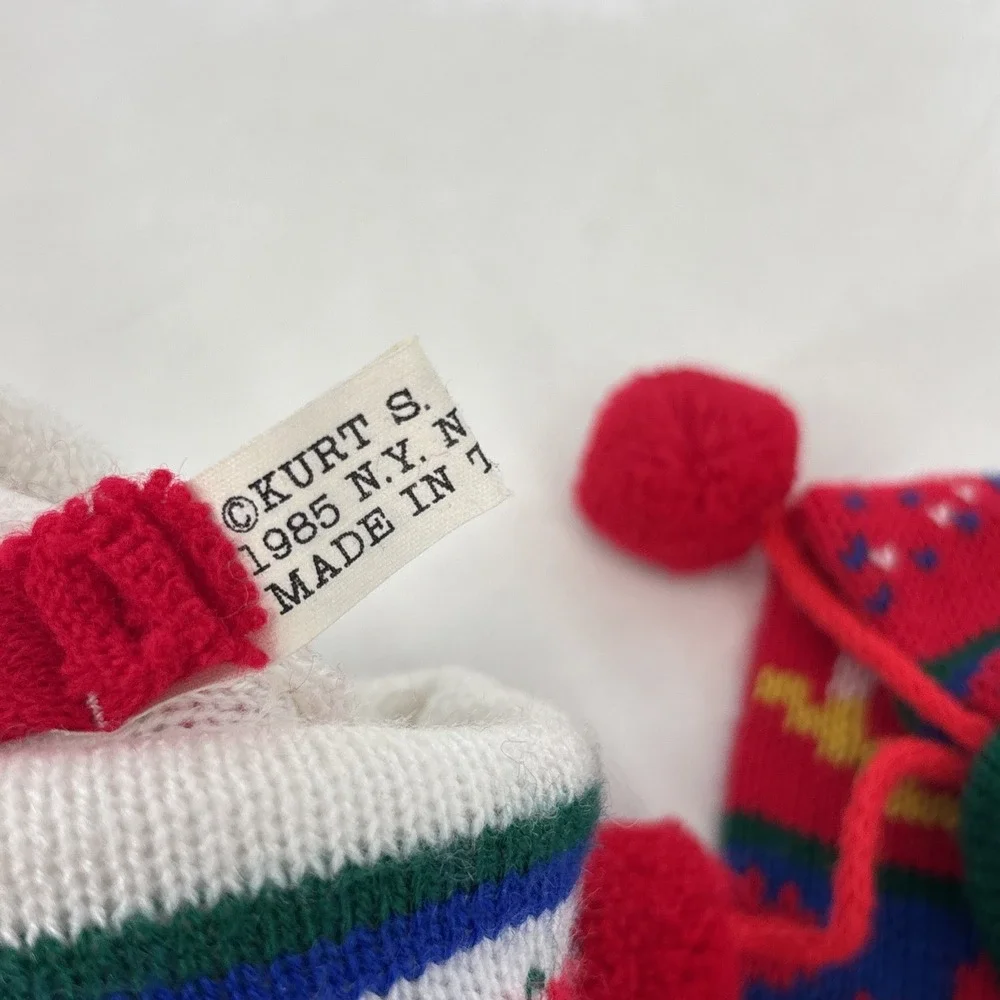 VTG Christmas Stocking LOT Kurt Adler Knit Hearts & Bears &‎ NOEL Rocking Horse